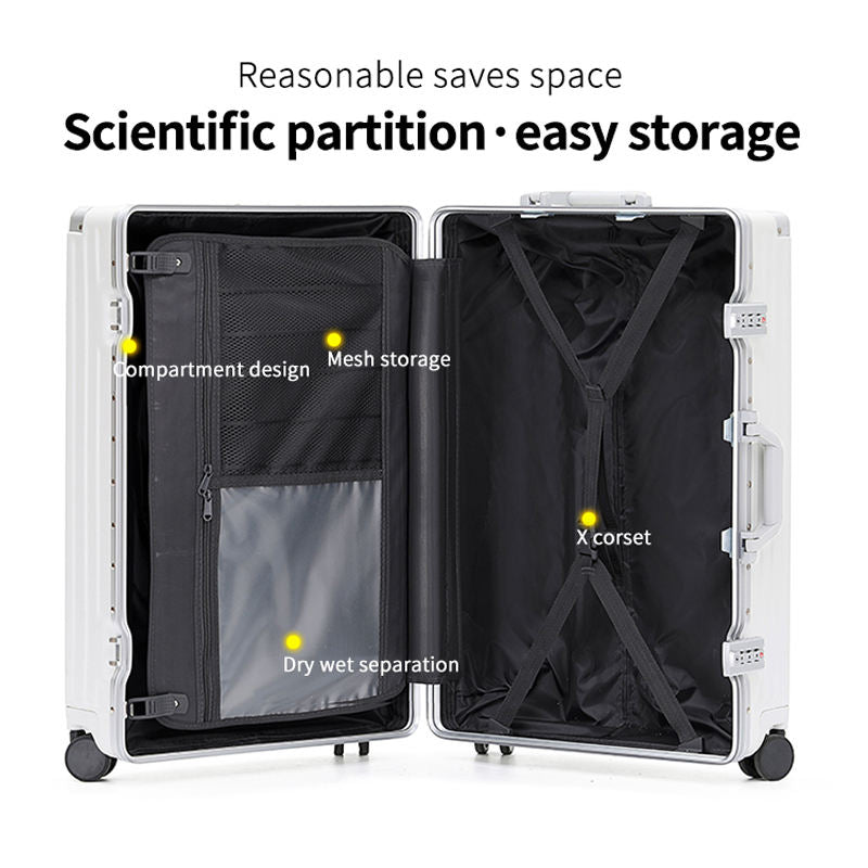Trolley Suitcase with Cupholder and Usb Charger Carry on Baggage Aluminium Body Luggage