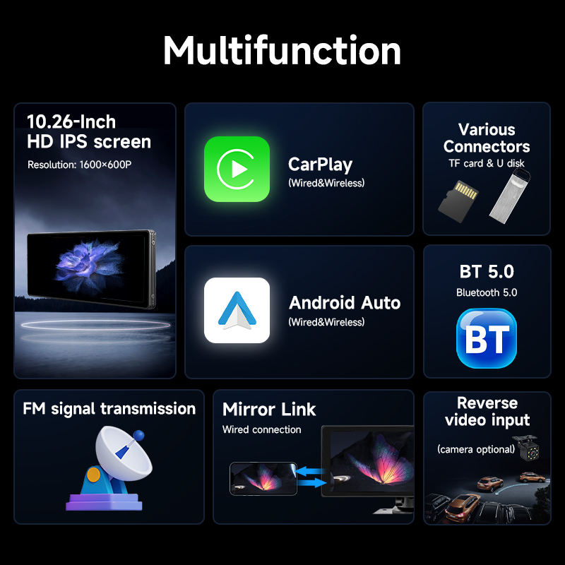 Universal Car Multimedia Player 10.26 inch HD Touch Screen CarPlay Android Auto Stereo Car Video DVD Play