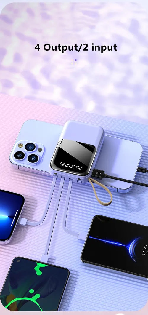 Mini Portable charger Powerbank 10000mah LED Display Built-in cable Power Bank 10000mAh
